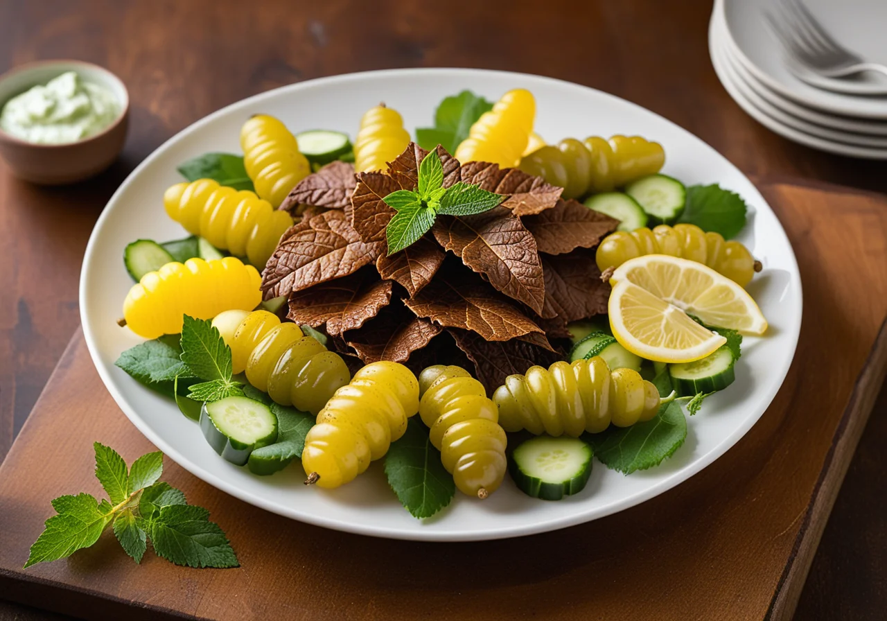 Stuffed Grape Leaves with Vegetable Salad
