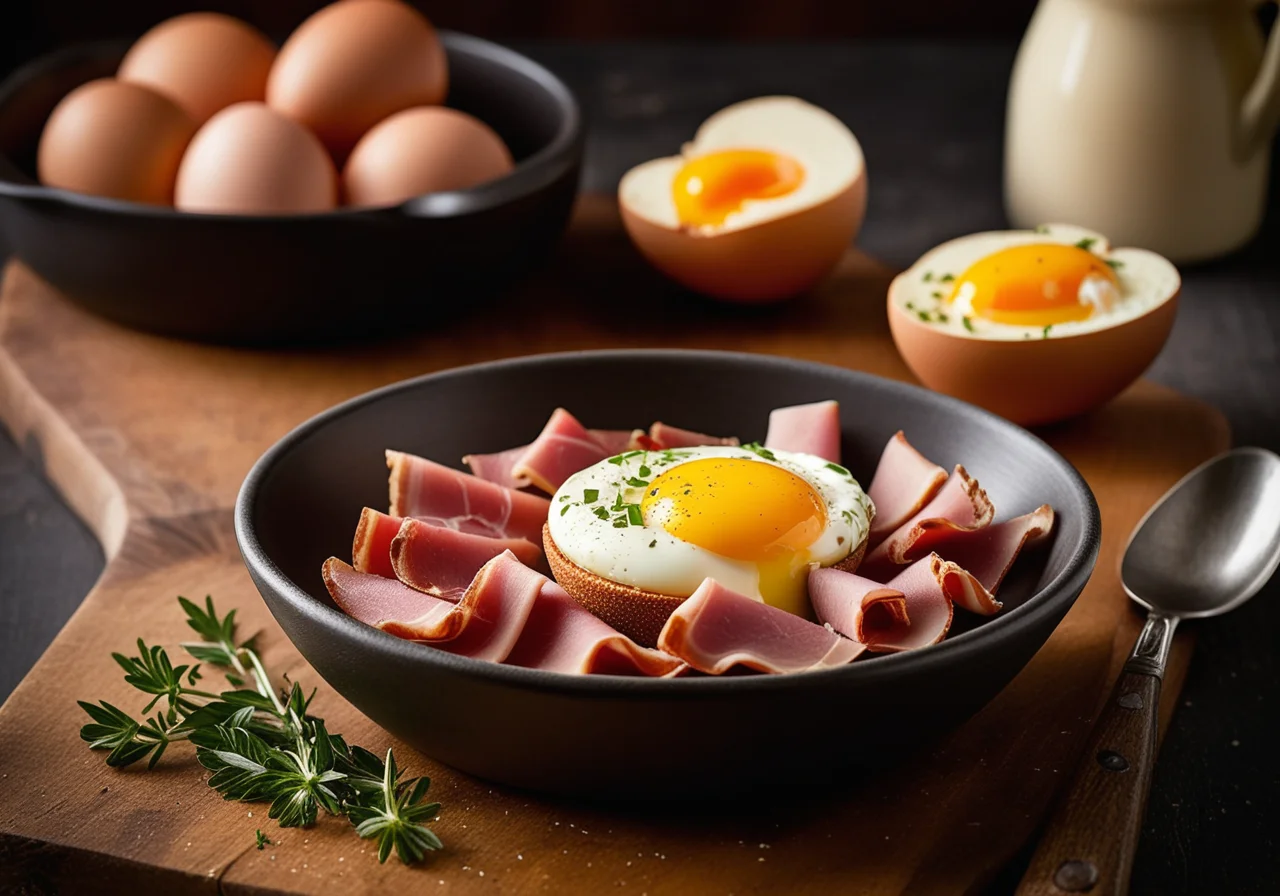 Baked Eggs (Oeufs Cocotte) with Ham