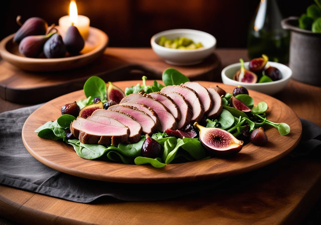 Christmas Duck Breast with Fig Mustard Vinaigrette and Lamb's Lettuce