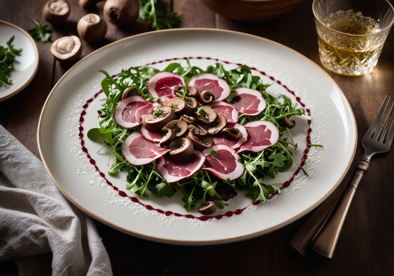 Carpaccio of Deer with Arugula, Parmesan and Mushrooms