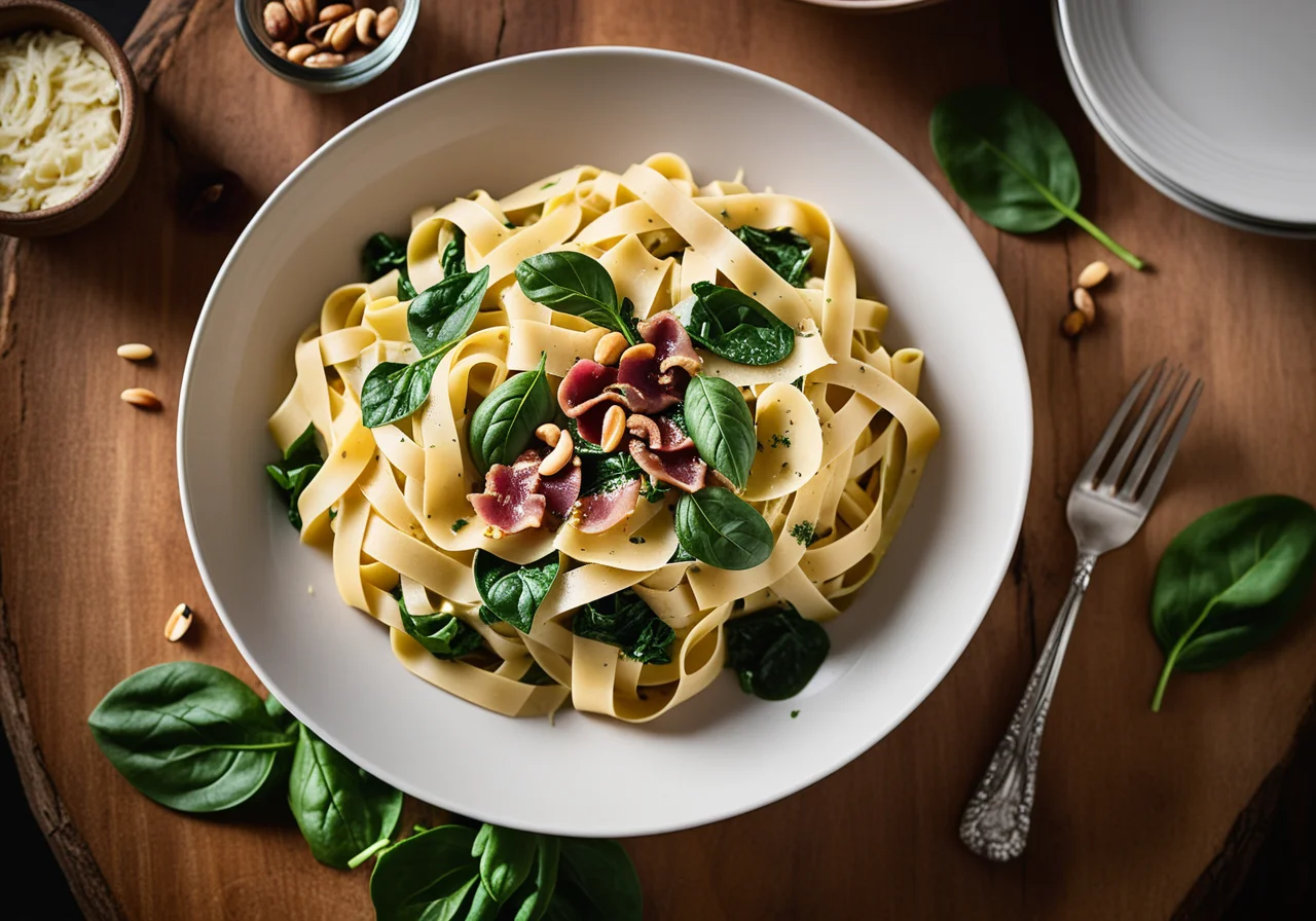 Tagliatelle with Pancetta and Spinach
