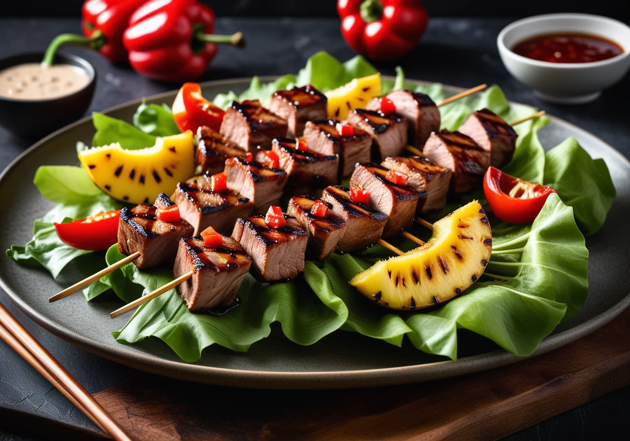 Grilled Pork Fillet Skewers with Asian Pineapple Sauce
