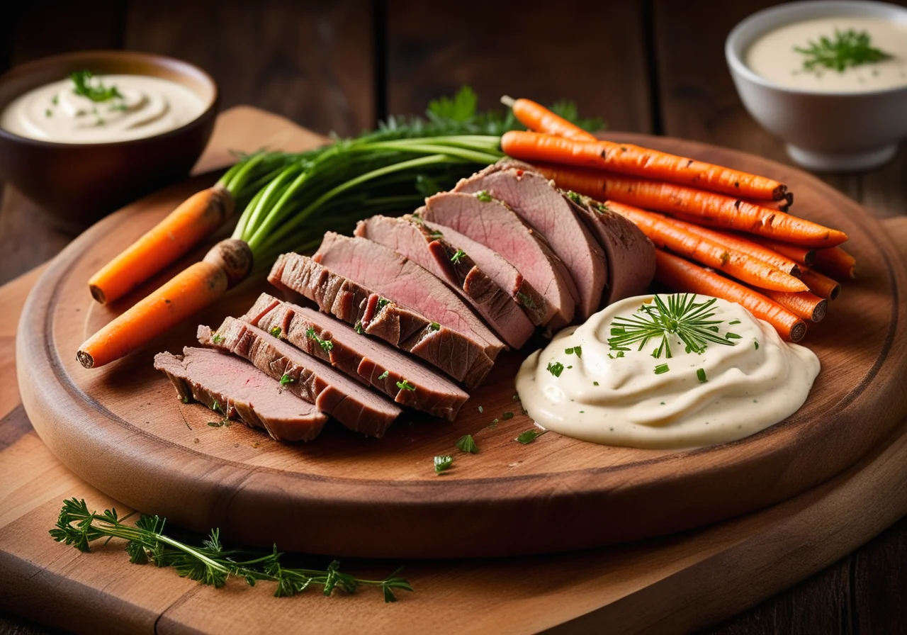 Horseradish Beef with Vegetables and Chives Dip