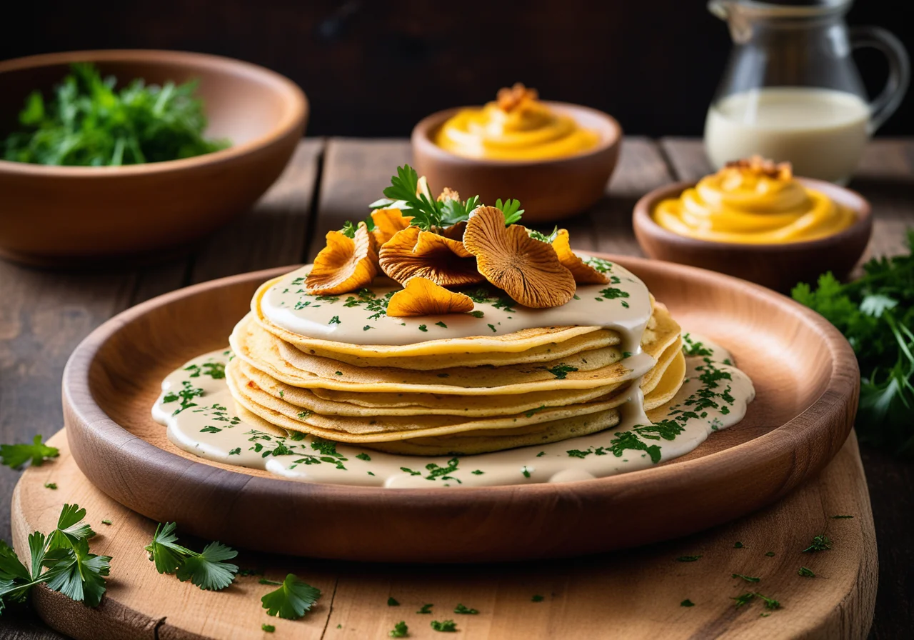 Herb Crêpes with Chanterelle Sauce
