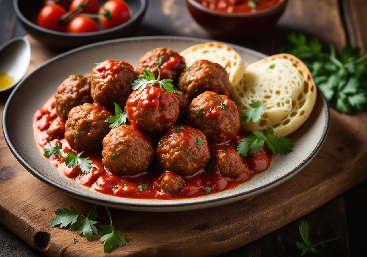 Greek-Style Ground Meat Balls with Tomato Sauce