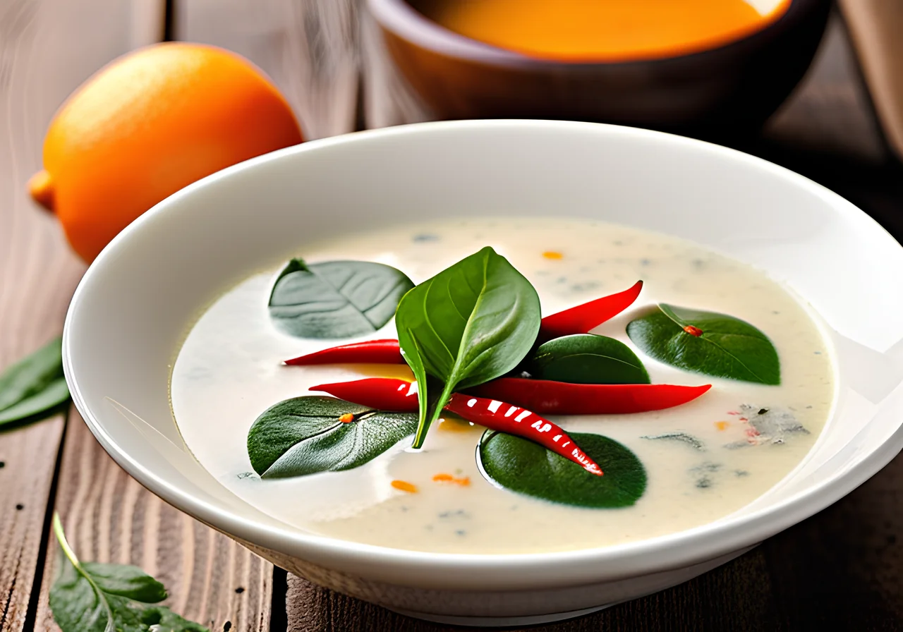 Coconut Milk Soup with Spinach and Leek