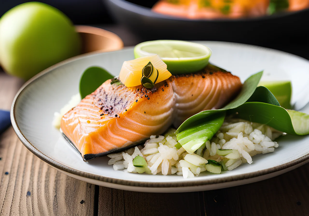 Oven-Baked Salmon with Lemon and Avocado Apple Salad