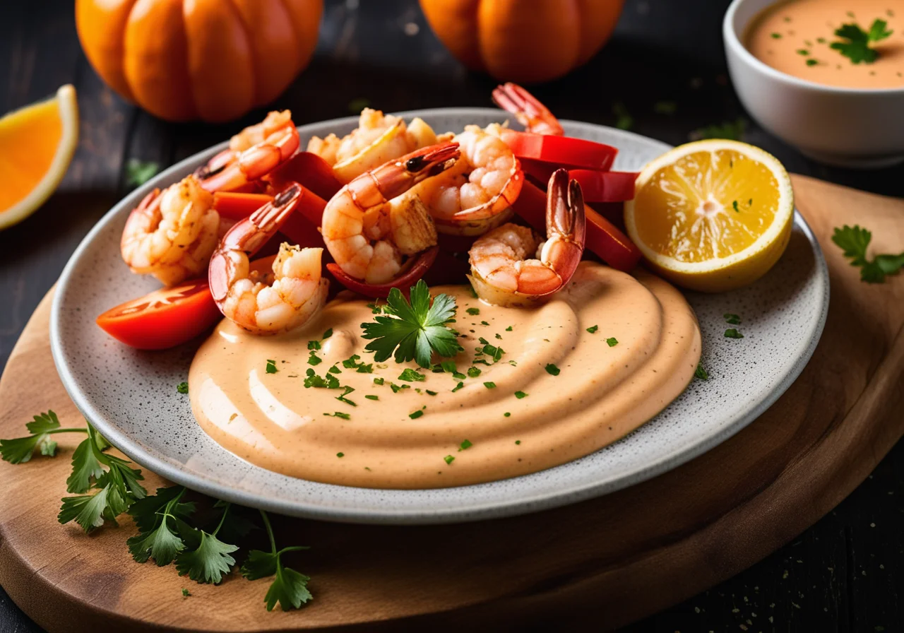 Pan‑fried Shrimp with Spicy Pumpkin Sauce