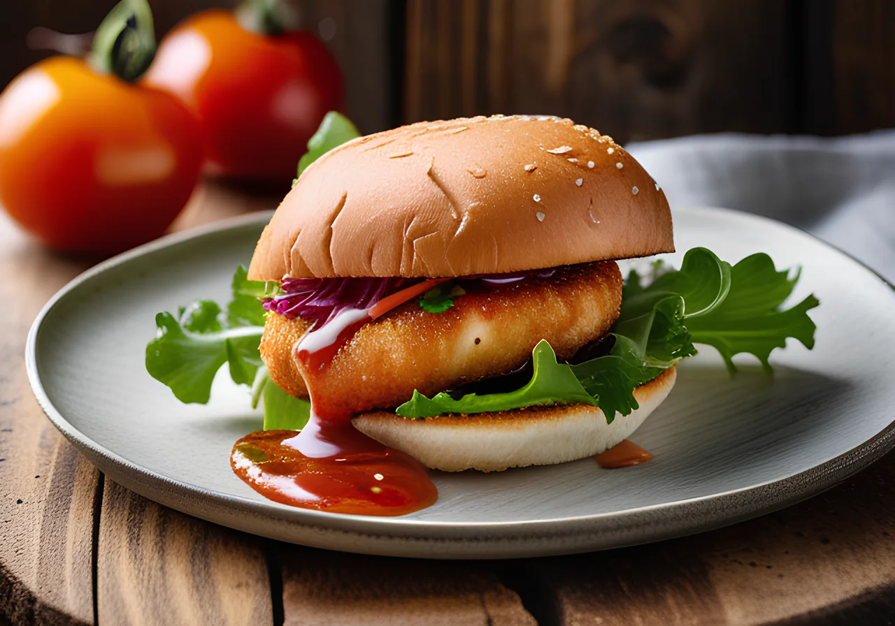 Fish Burger with Chili Sauce