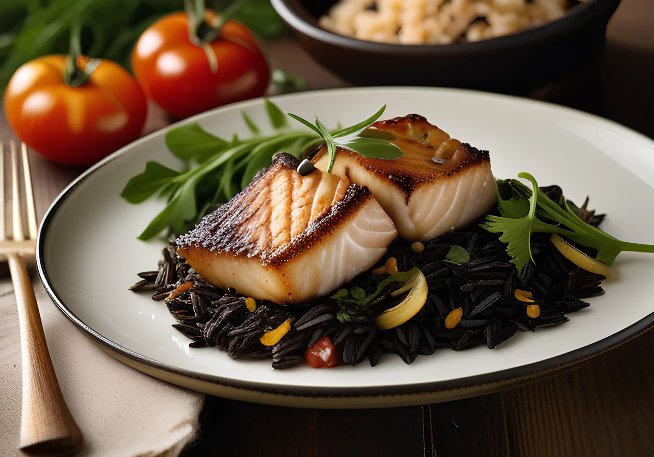 Pan‑fried Black Cod Medallions with Vegetable Rice