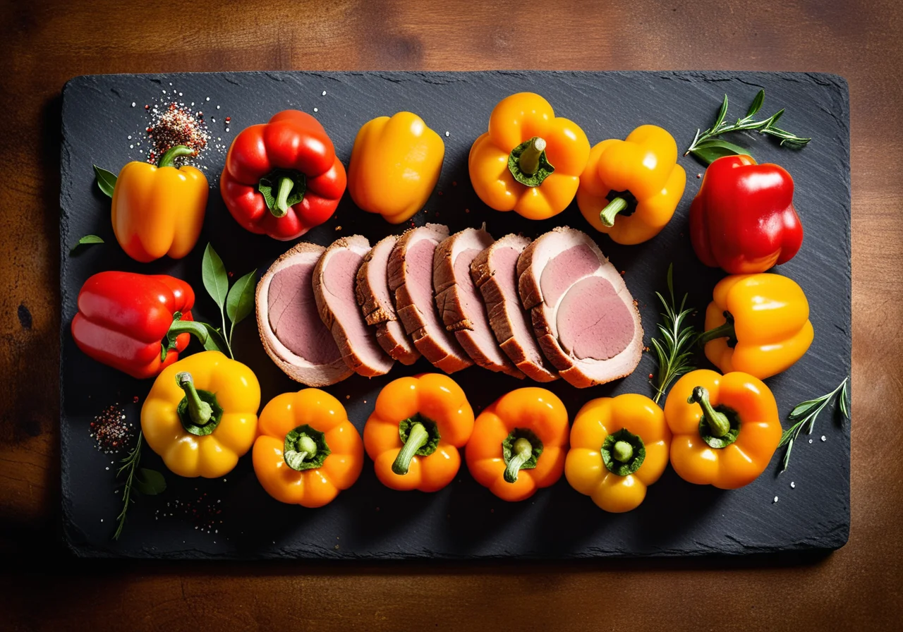 Spit Roast Pork Loin with Pepper Vegetable