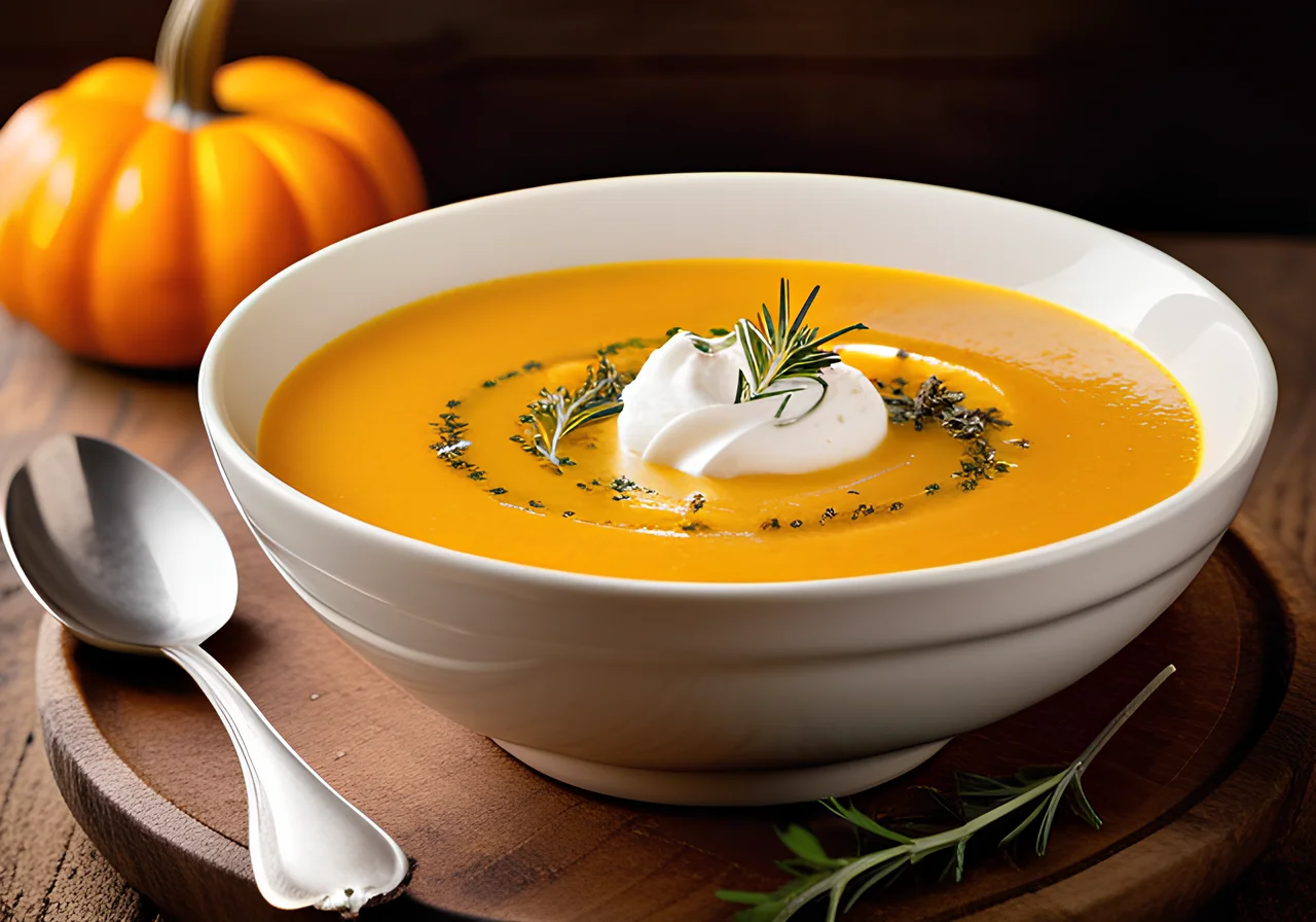 Pumpkin Soup with Sour Cream and Thyme