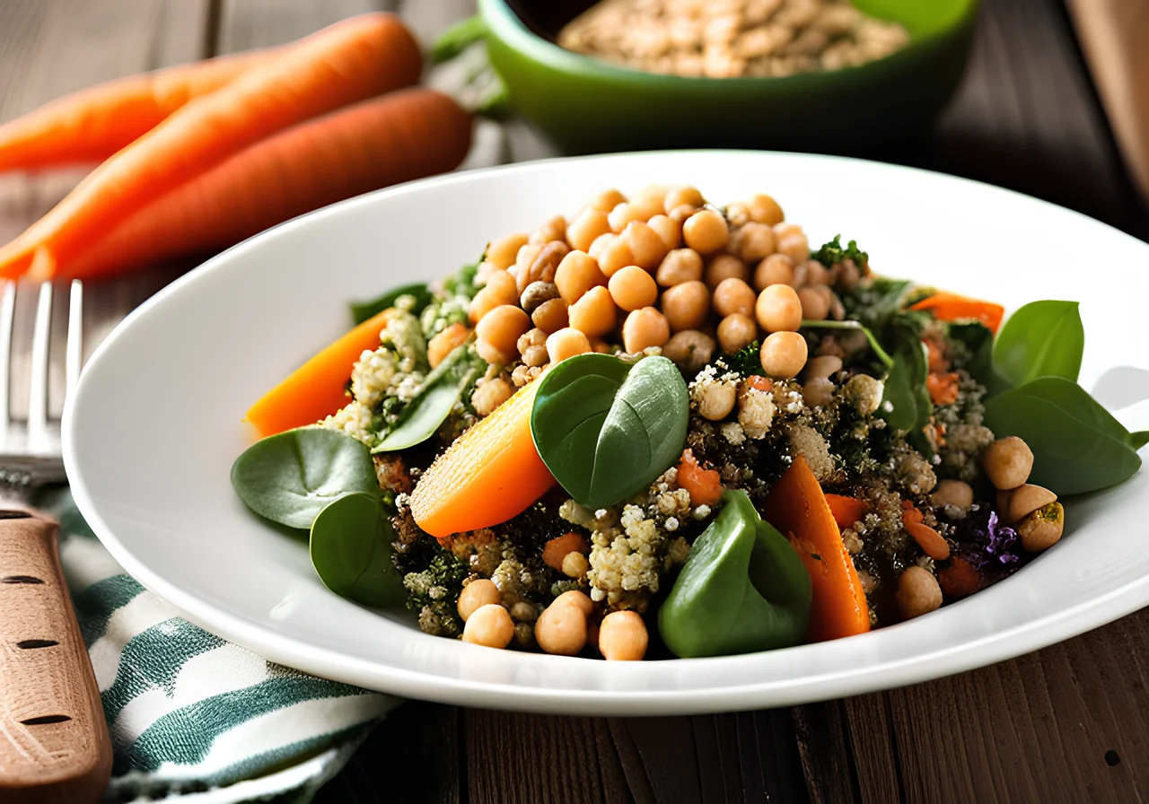 Quinoa Salad with Chickpeas, Carrots and Spinach