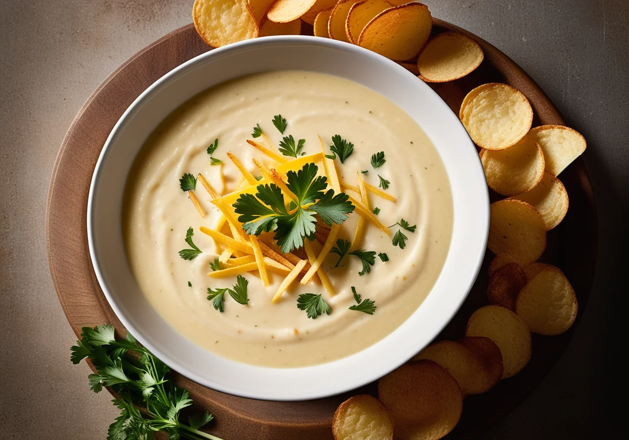 Creamy Potato Soup with Crispy Vegetable Strips