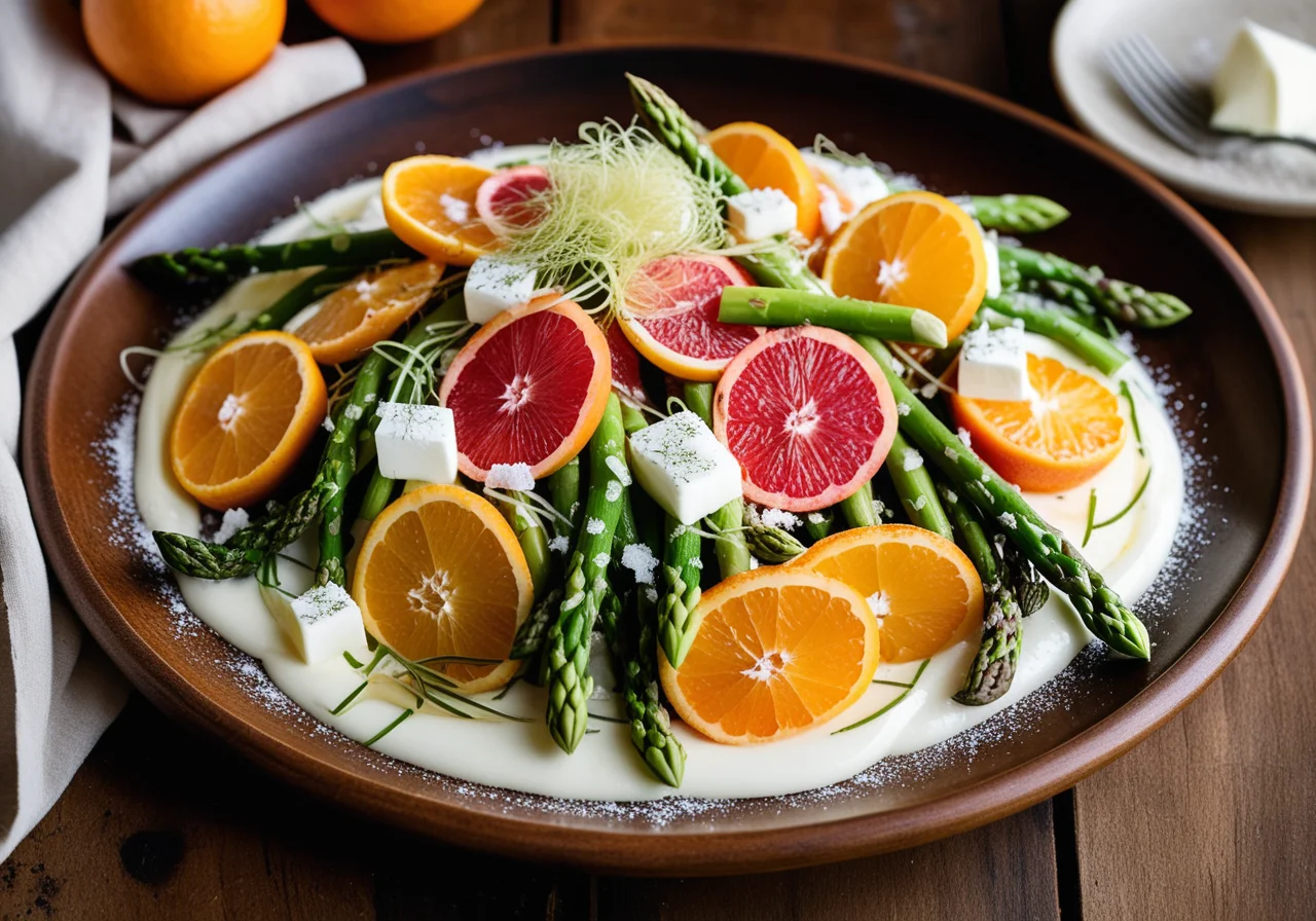 Salad Bowl with Fennel, Citrus Fruits and Green Asparagus