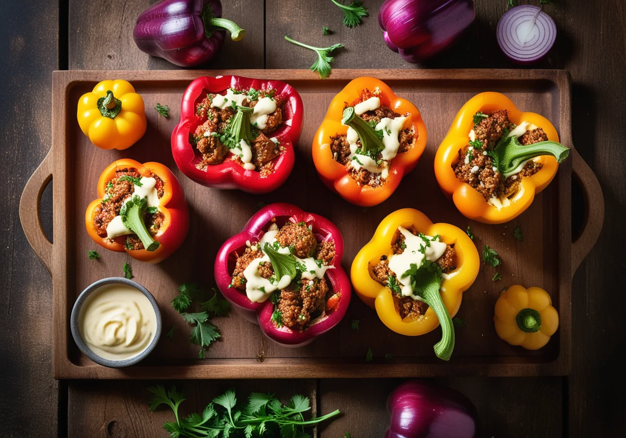 Bell Peppers with Ground Meat and Vegetable Filling
