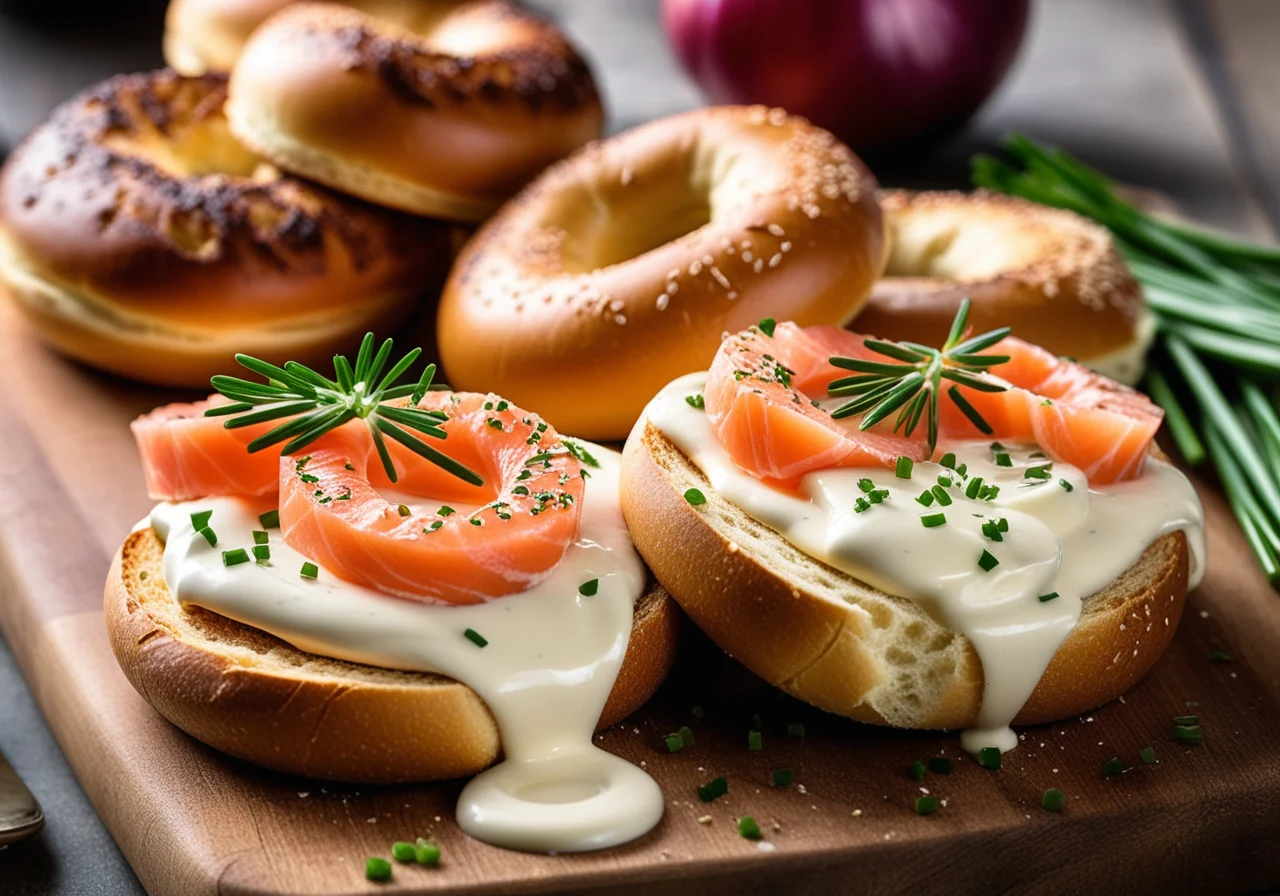 Salmon Cream Cheese Bagel with Onions