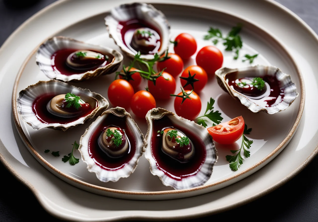 Oysters with Tomatoes and Red Wine Sauce