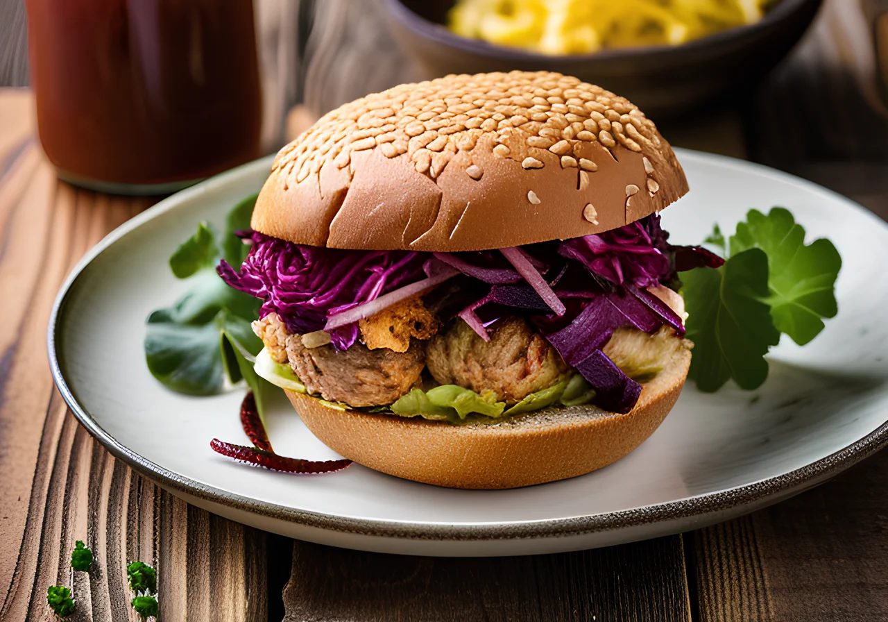 Pulled Jackfruit Burger with Cabbage Slaw
