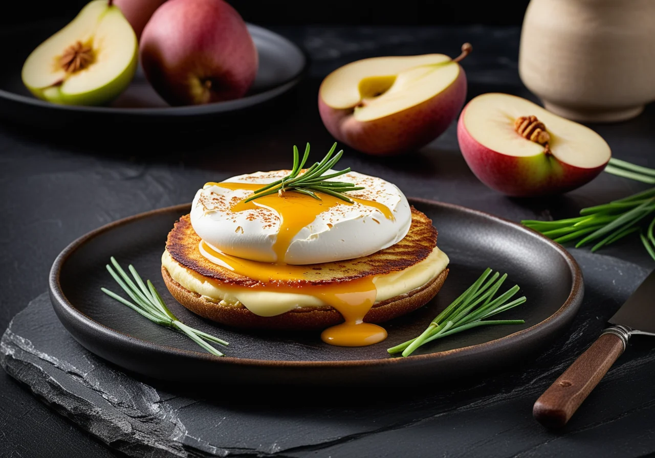 Pear with Cheese on Potato Patties