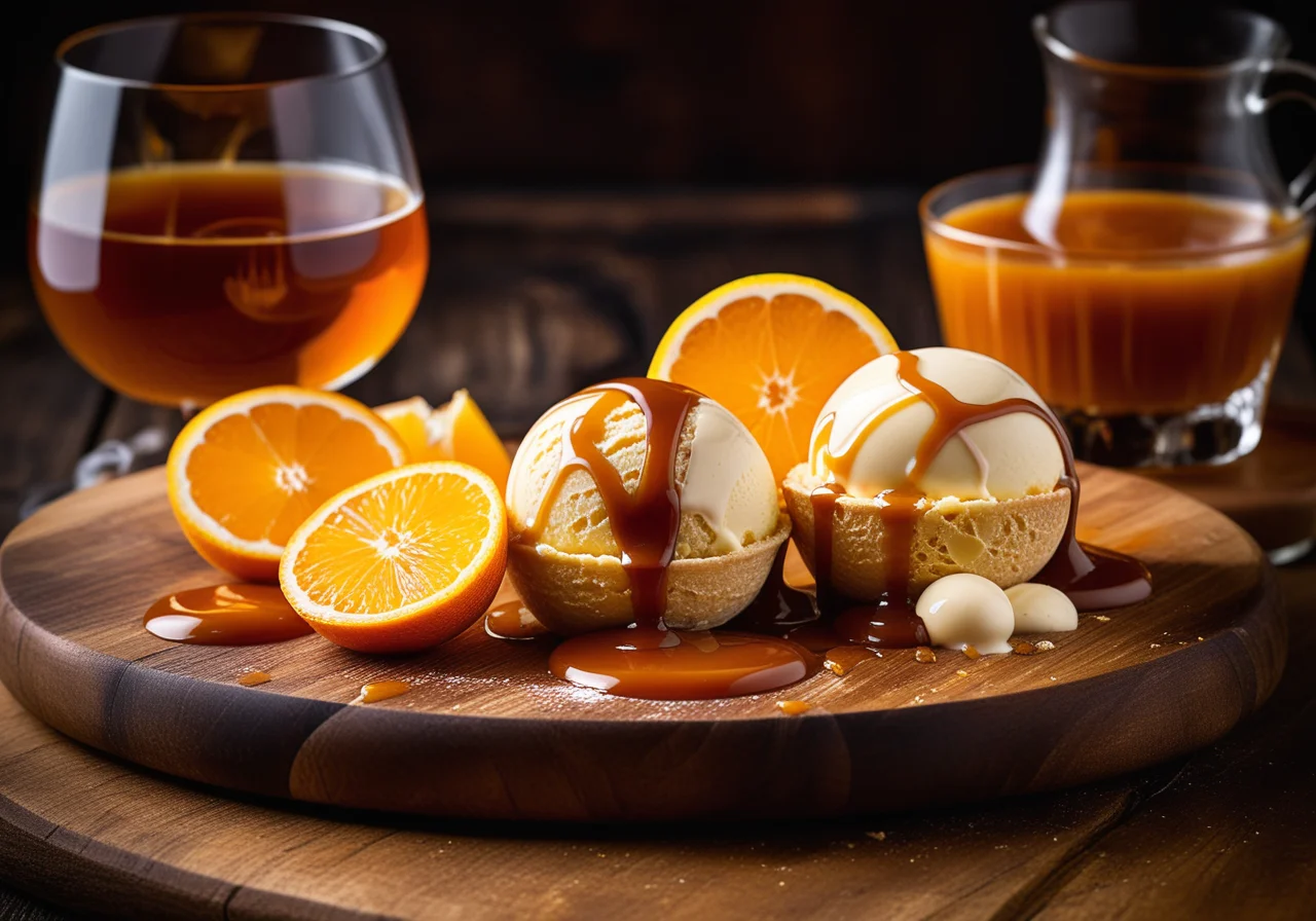 Vanilla Ice Cream with Orange Compote and Whiskey Caramel