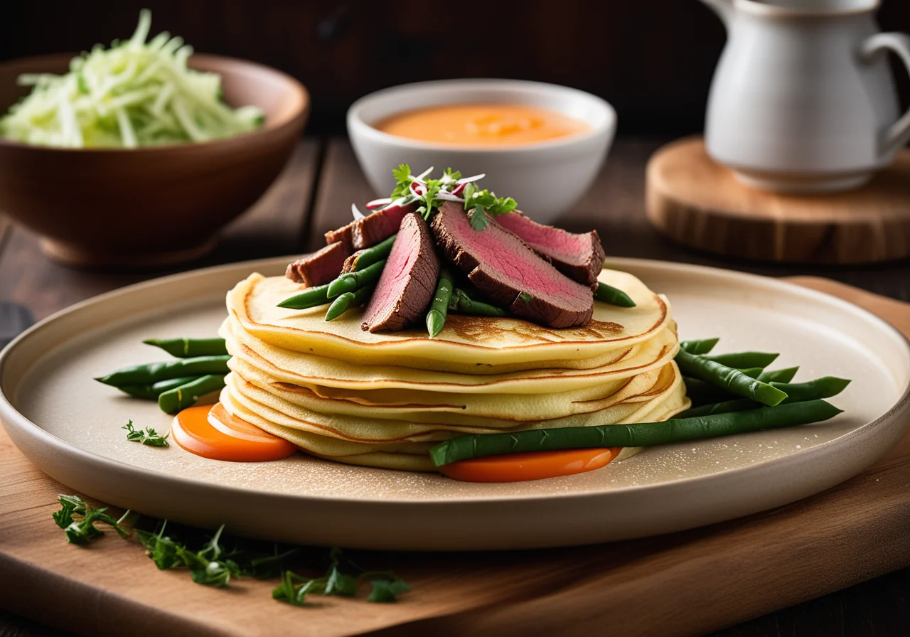 Savory Crêpes with Meat, Beans and Bamboo