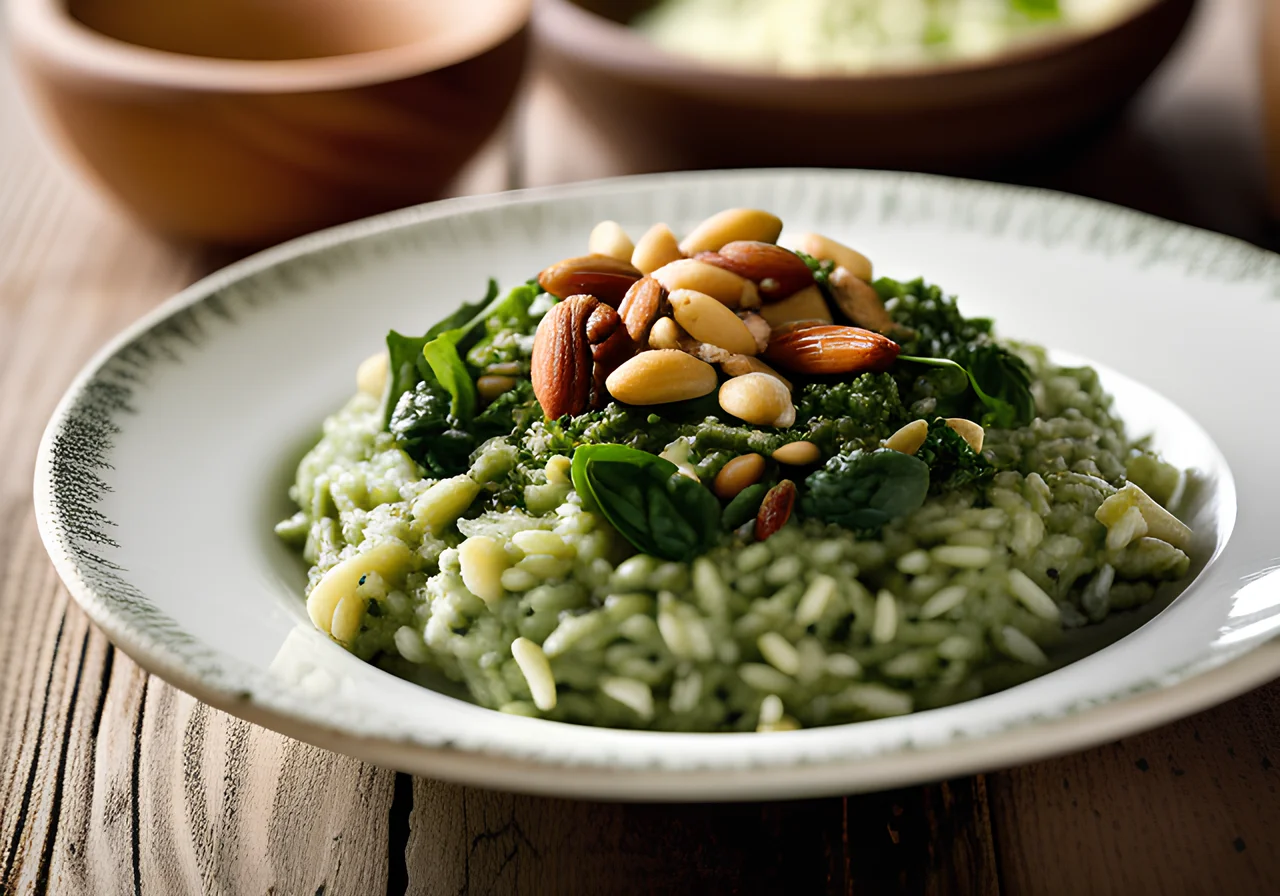 Green Risotto with Field Salad and Spinach Pesto