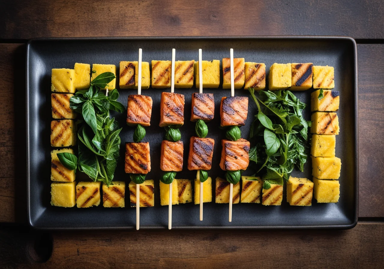 Salmon with Polenta Skewers