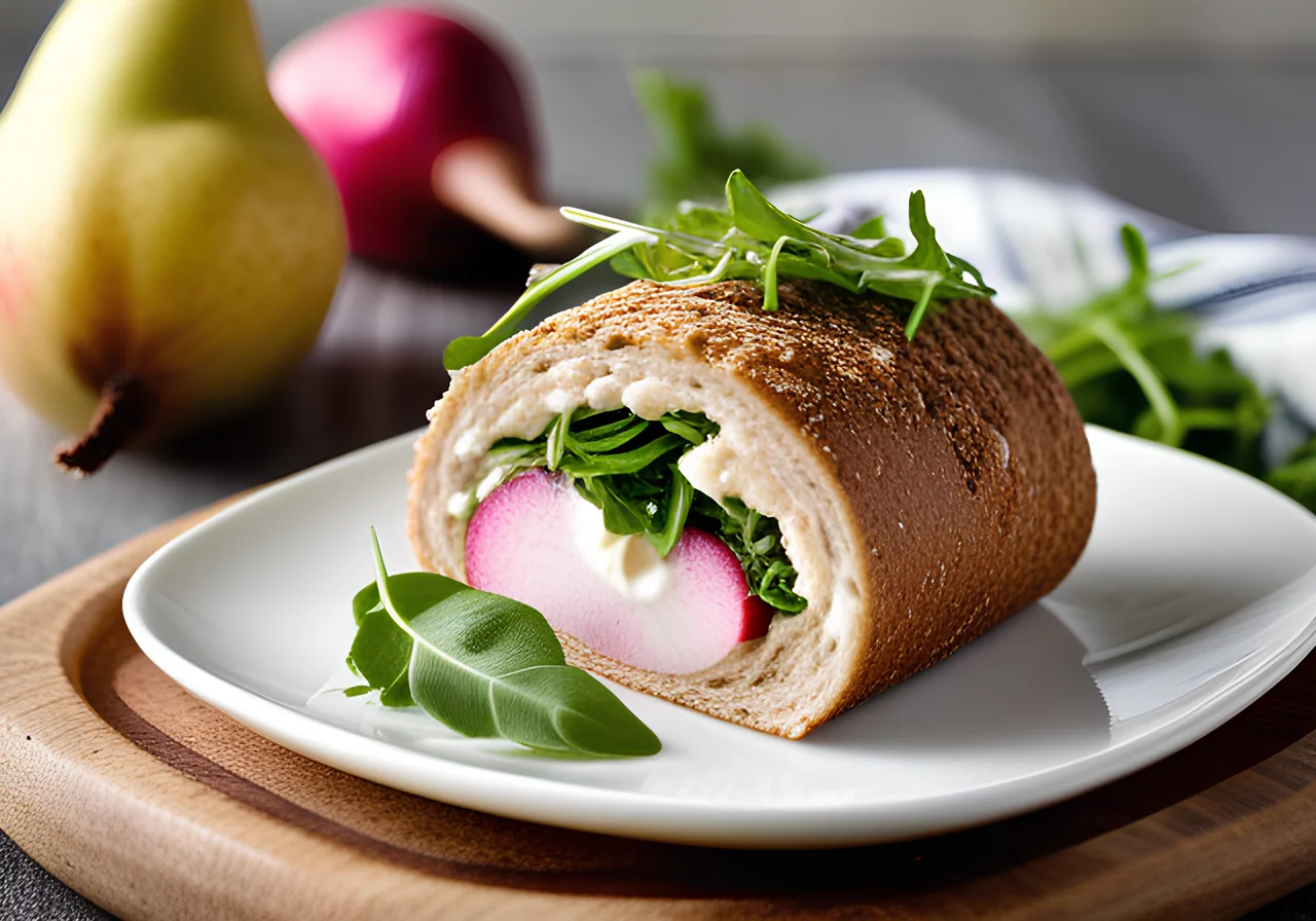 Wholemeal Roll with Radish Cottage Cheese and Pear