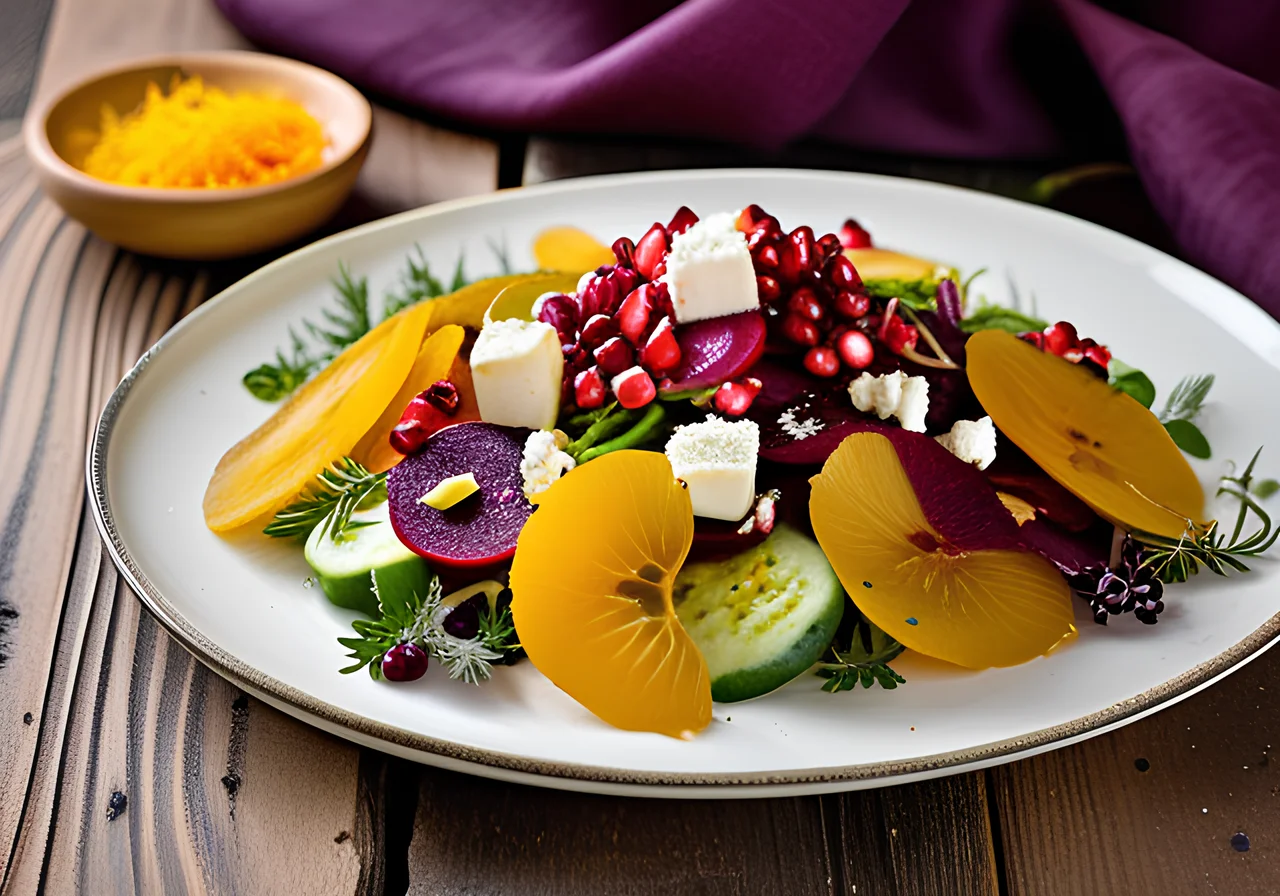 Rainbow Salad with Pomegranate Dressing