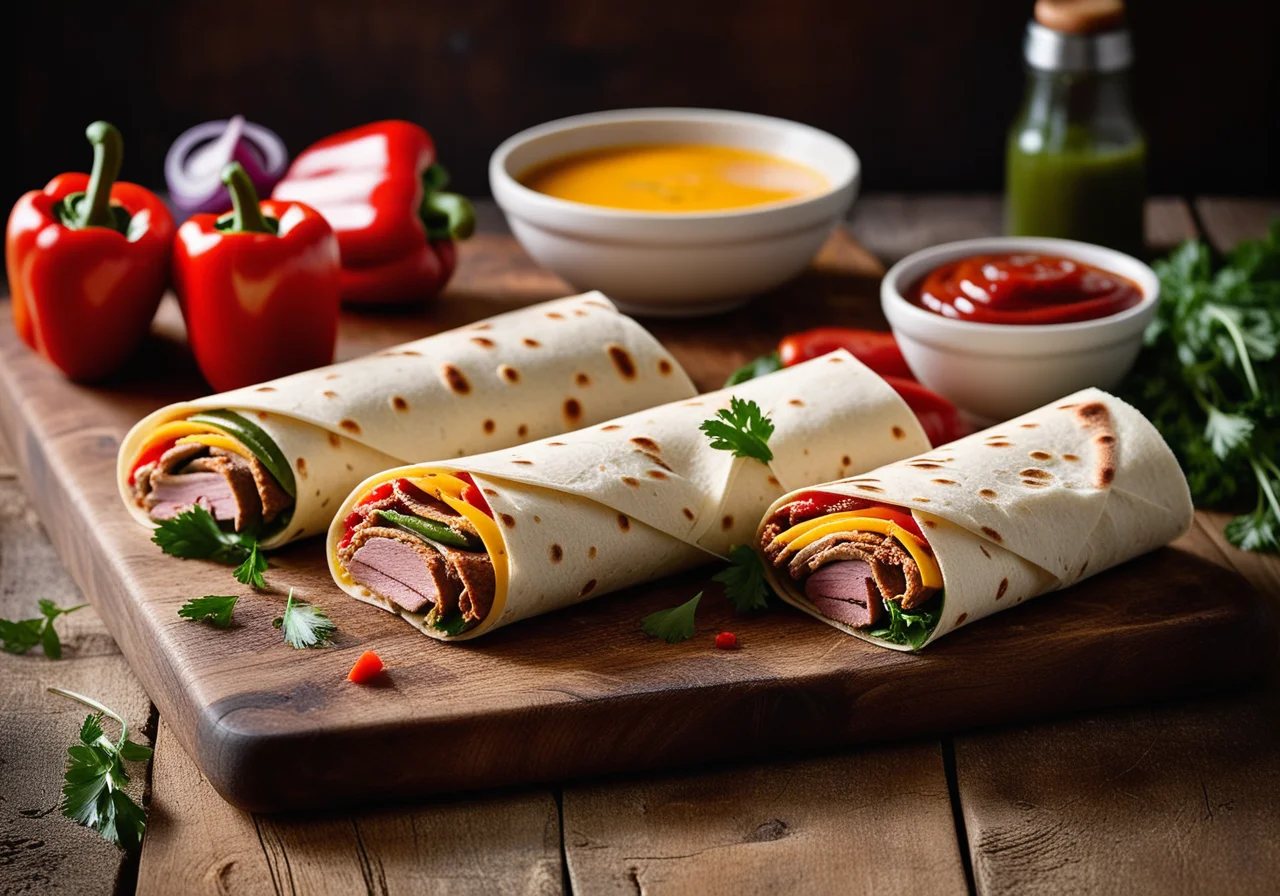 Three Wraps with Various Meat Fillings