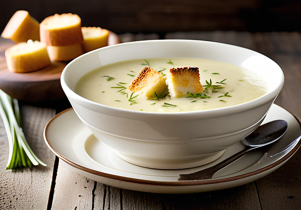 Potato Leek Soup with Parmesan Croutons