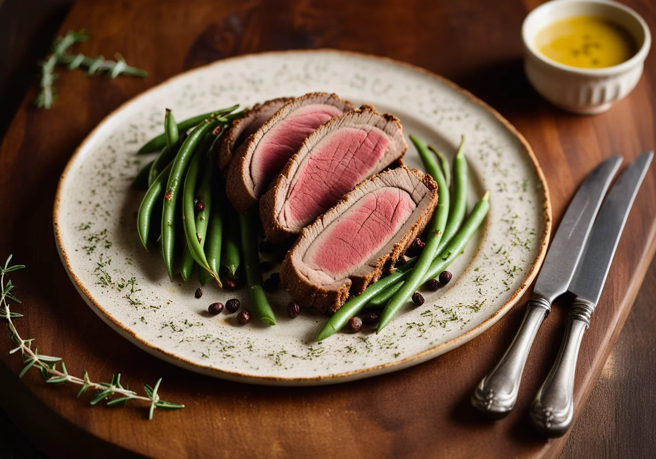 Lamb Rack with Herb Crust and Green Beans