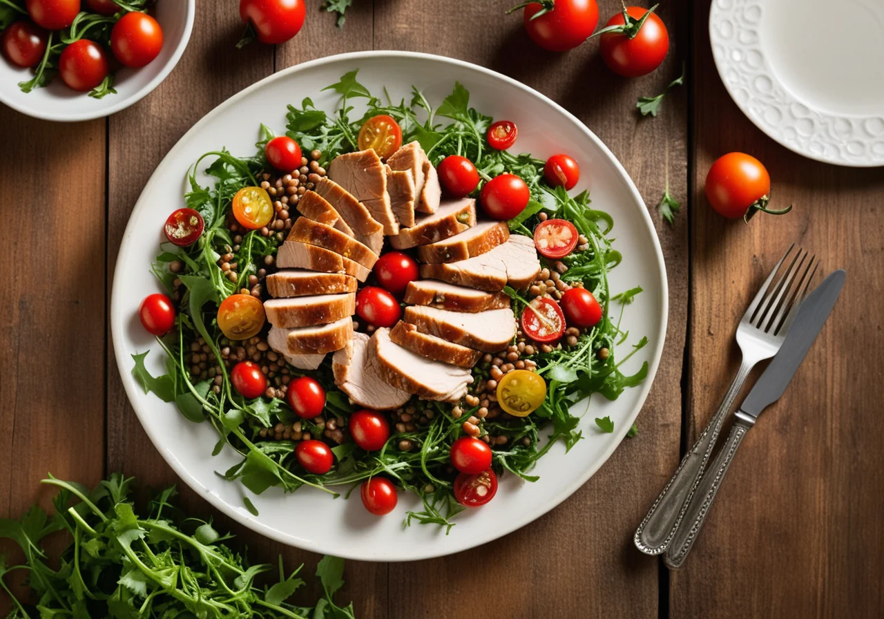 Lentil Chicken Salad with Arugula