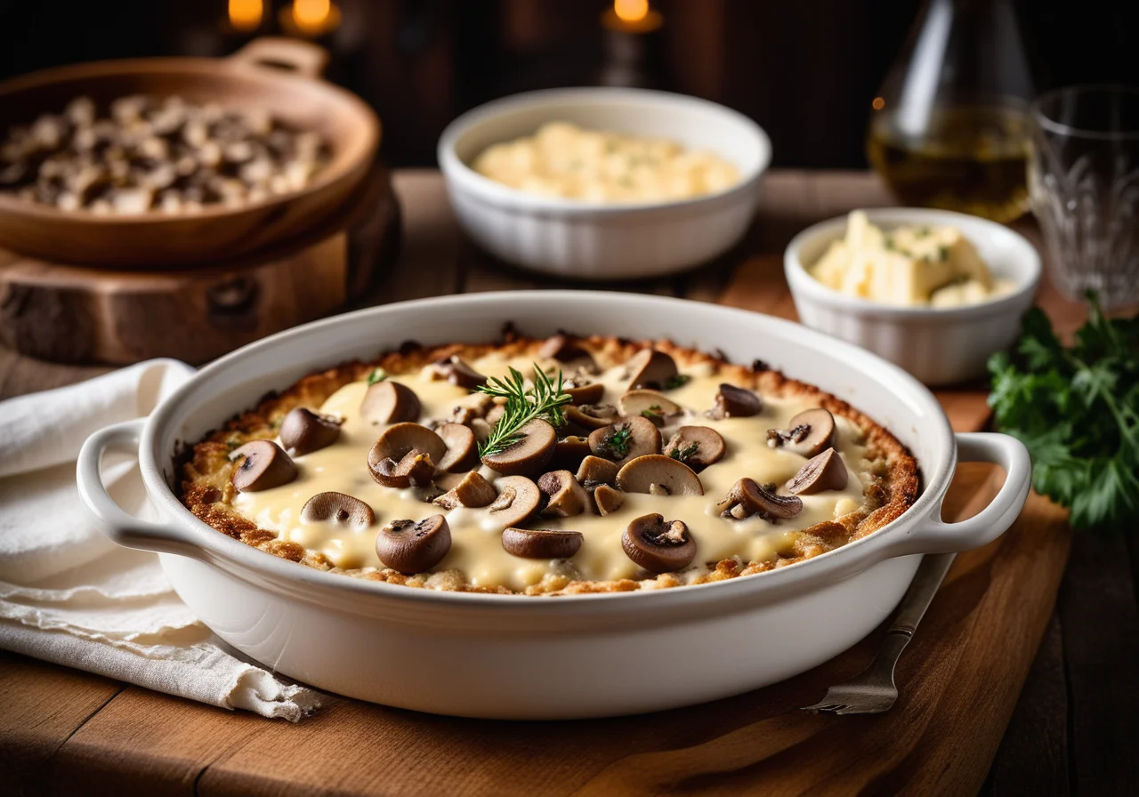 Gratinated Seasoned Meat with Mushrooms