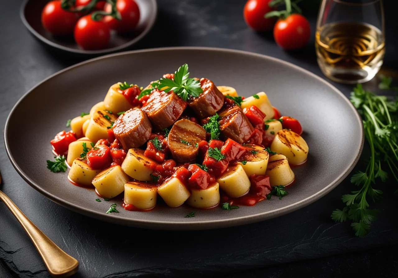 Pork Fillet in Herb Crust with Gnocchi and Tomato Sauce