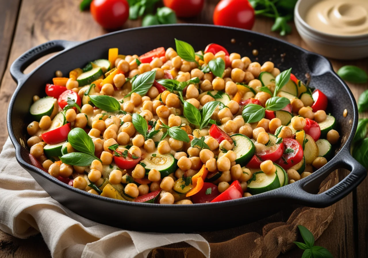 Chickpea Pan with Zucchini, Herbs and Sauce