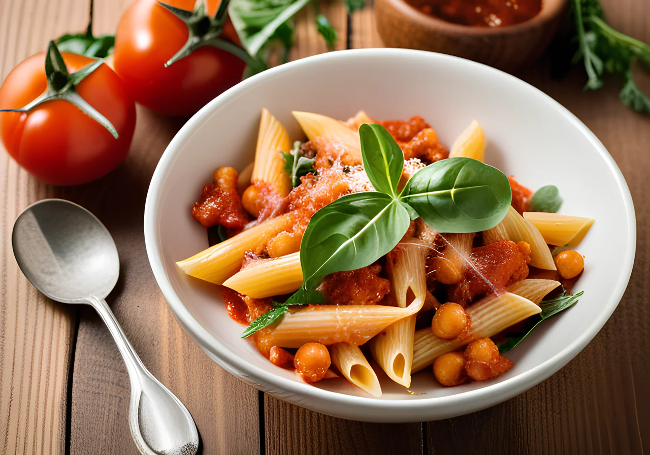Penne with Tomato Sauce and Chickpeas