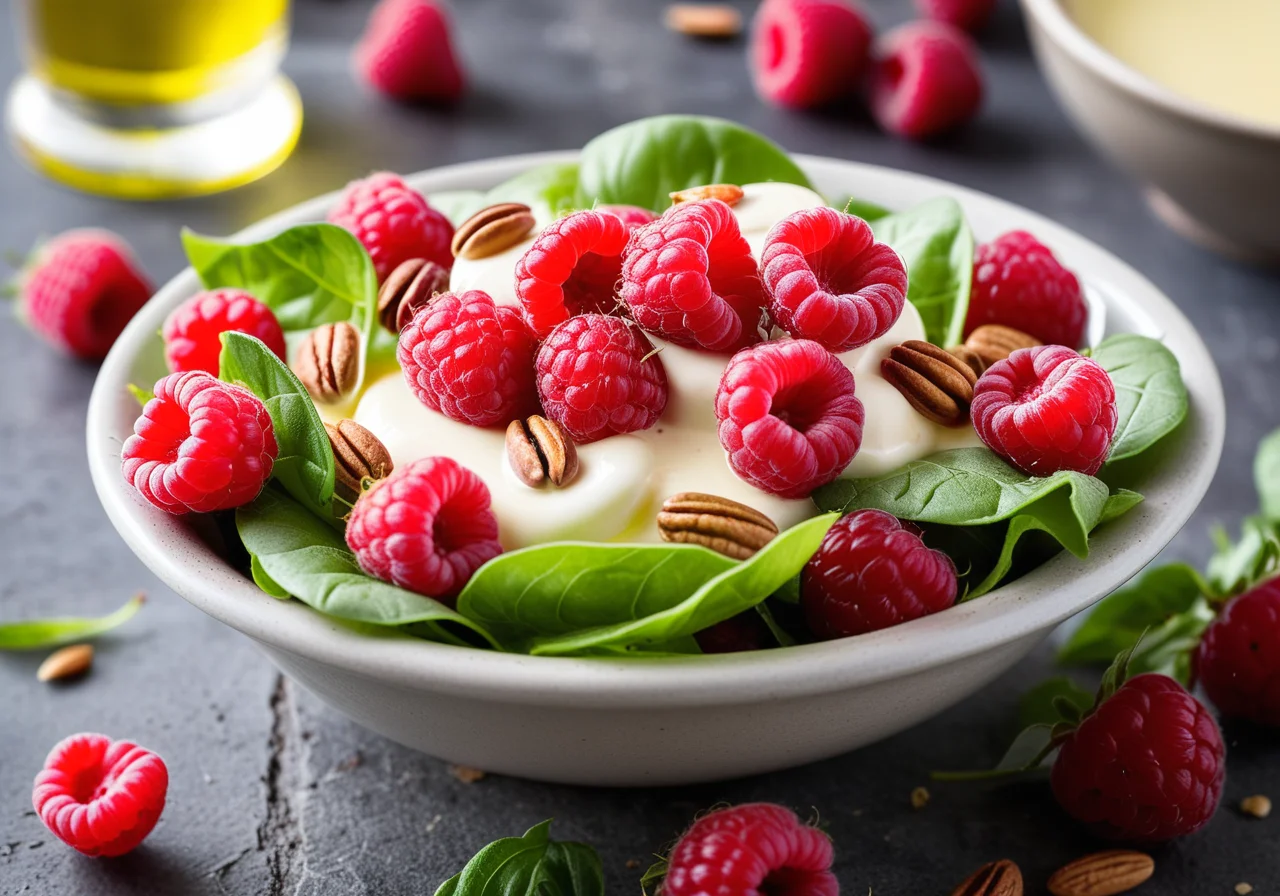 Raspberry Salad with Mozzarella and Pine Nuts