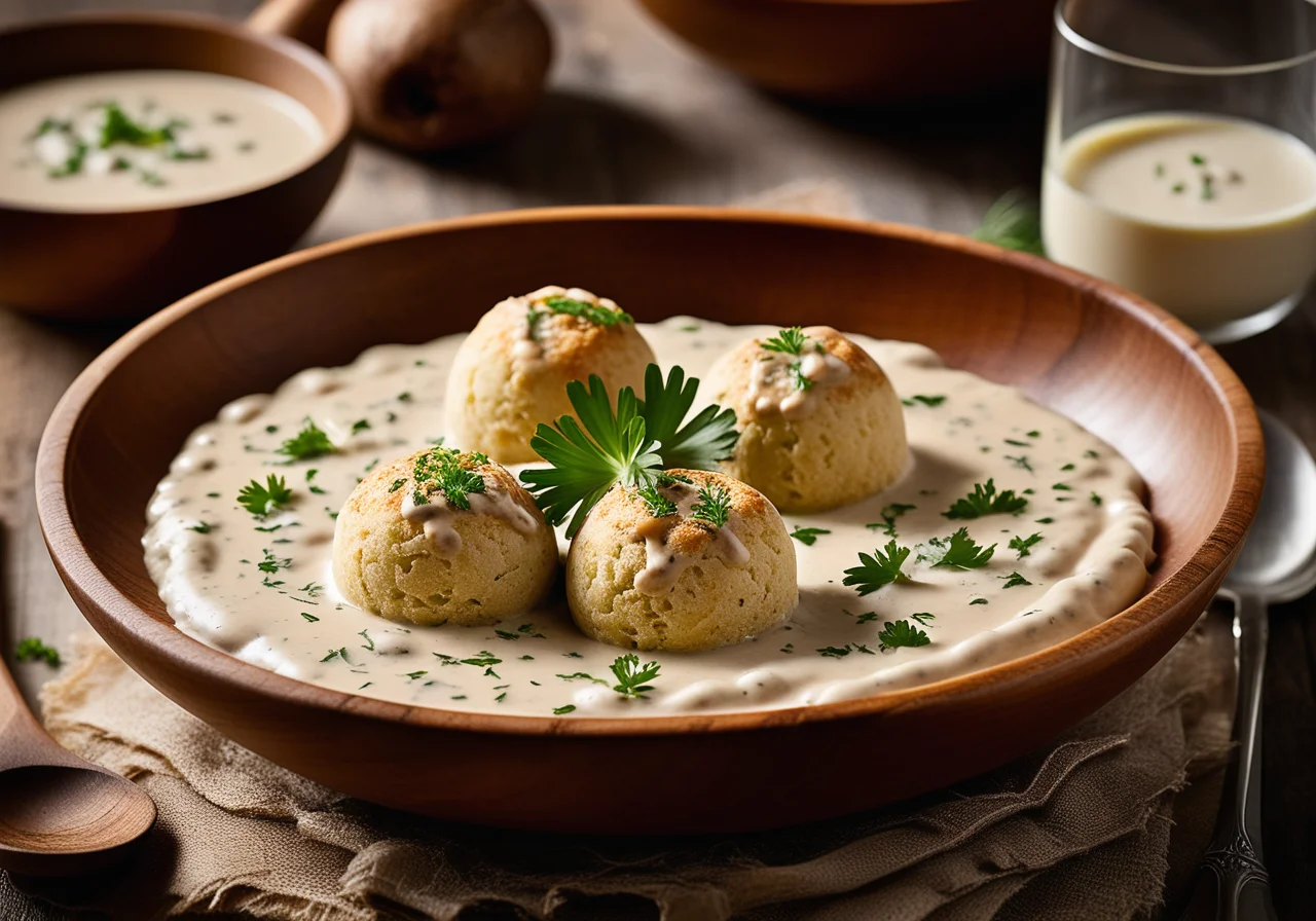Bread Dumplings with Mushroom Cream Sauce