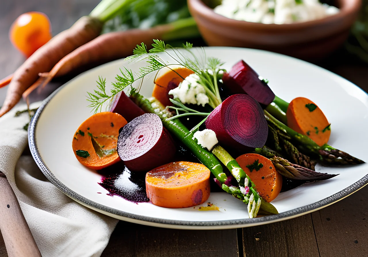 Roasted Vegetables with Garlic Mustard Dressing