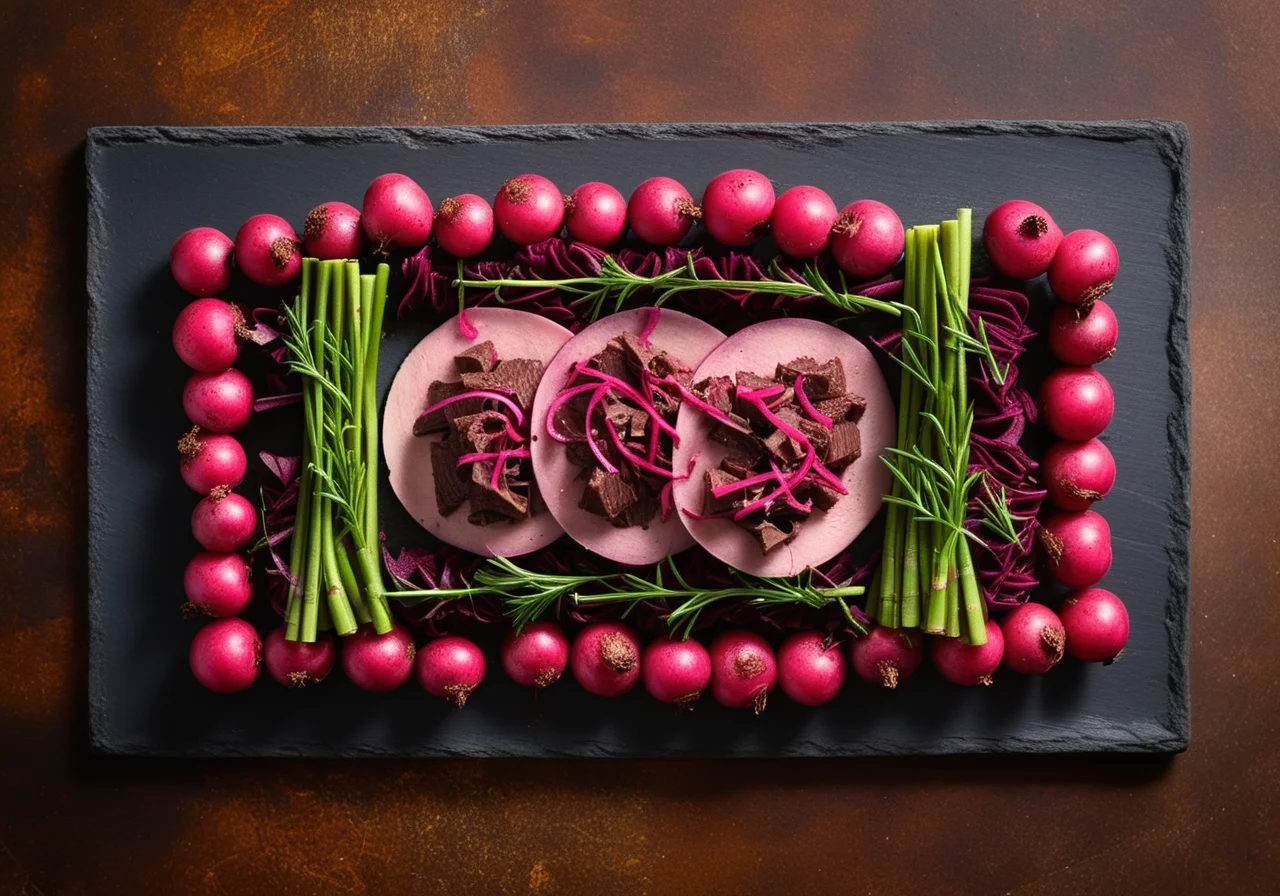 Spiral Kohl Bundles with Boiled Beef and Red Beet