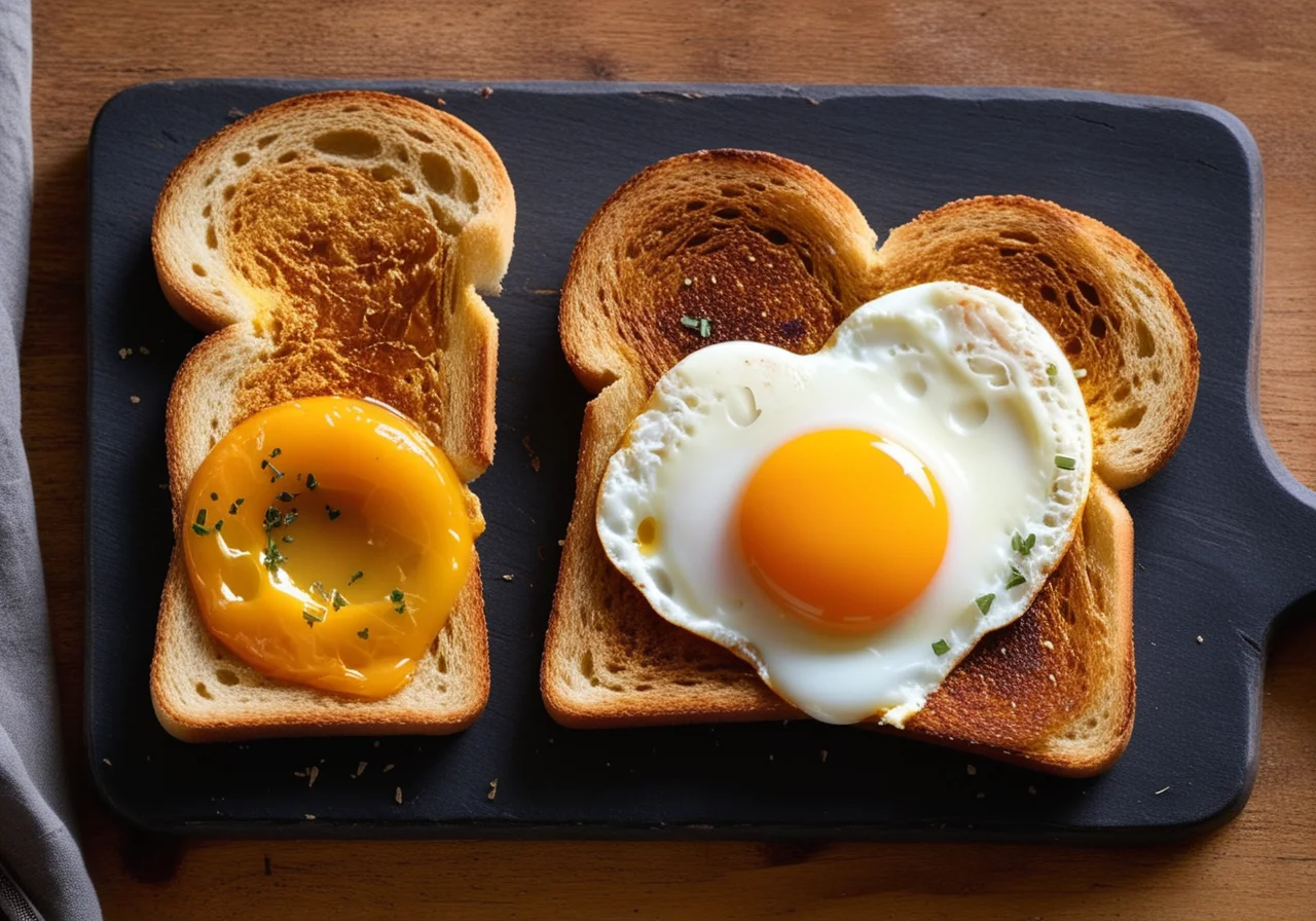 Grilled Toast with Fried Egg Heart