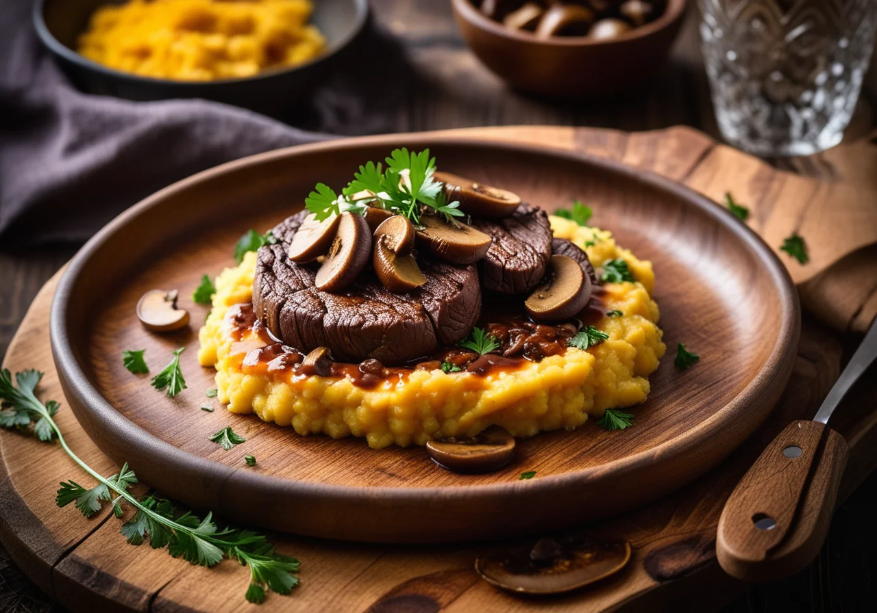 Venison with Mashed Swede and Mushrooms