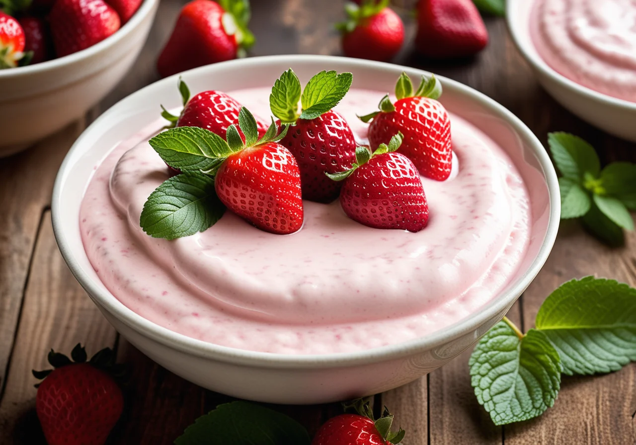 Yogurt with Strawberries and Fresh Mint