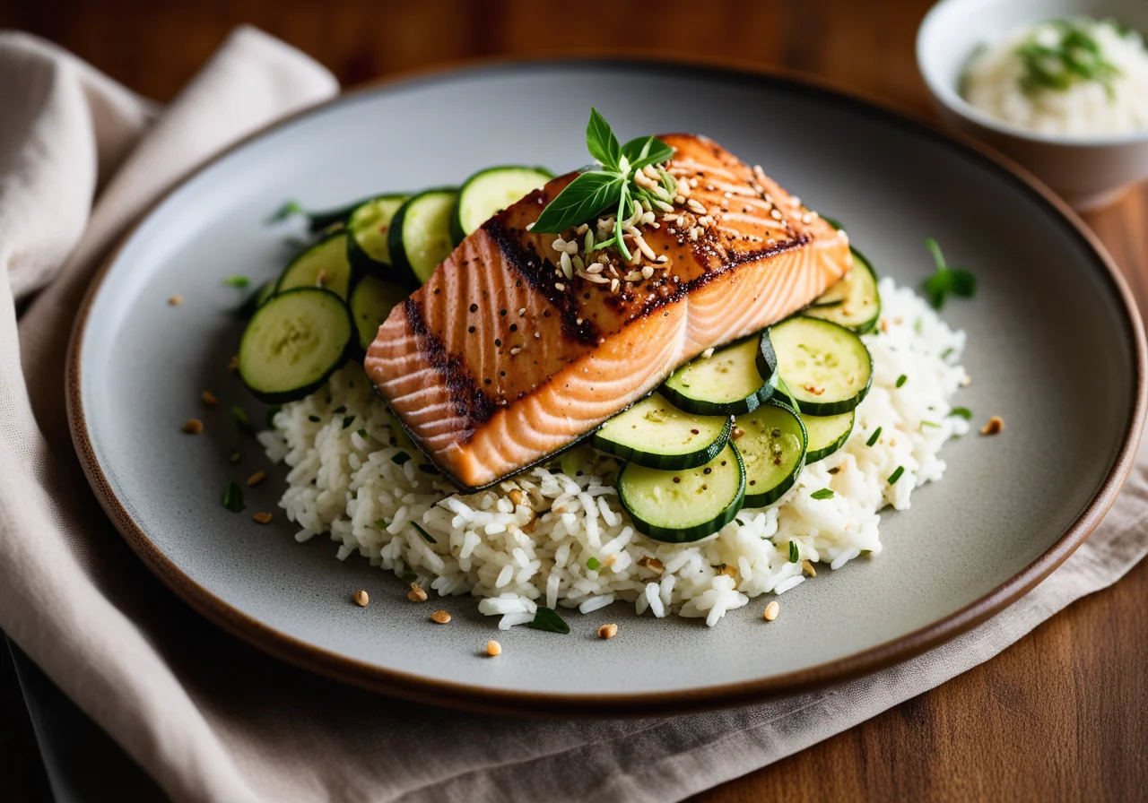 Salmon Fillet with Sesame on Zucchini Bed