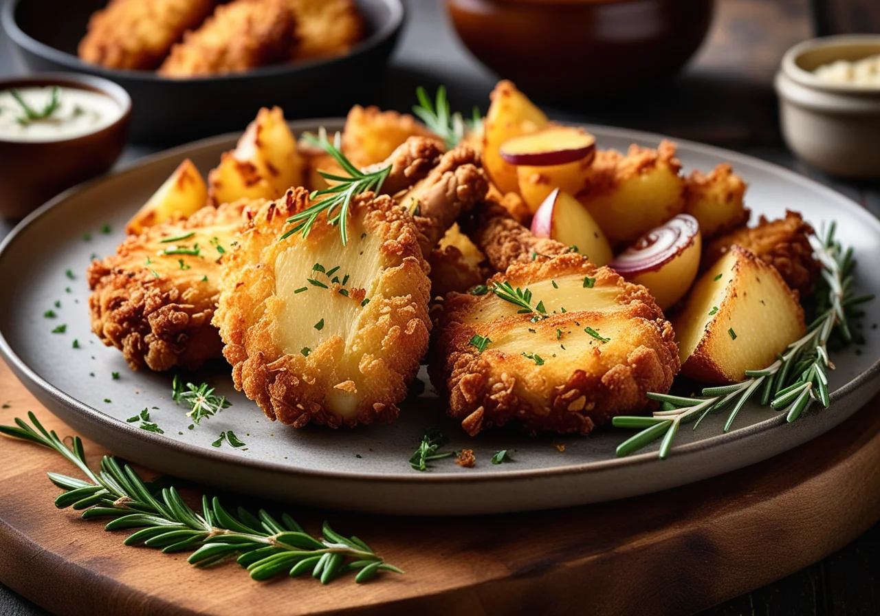 Crispy Cornflakes Chicken with Fried Potatoes