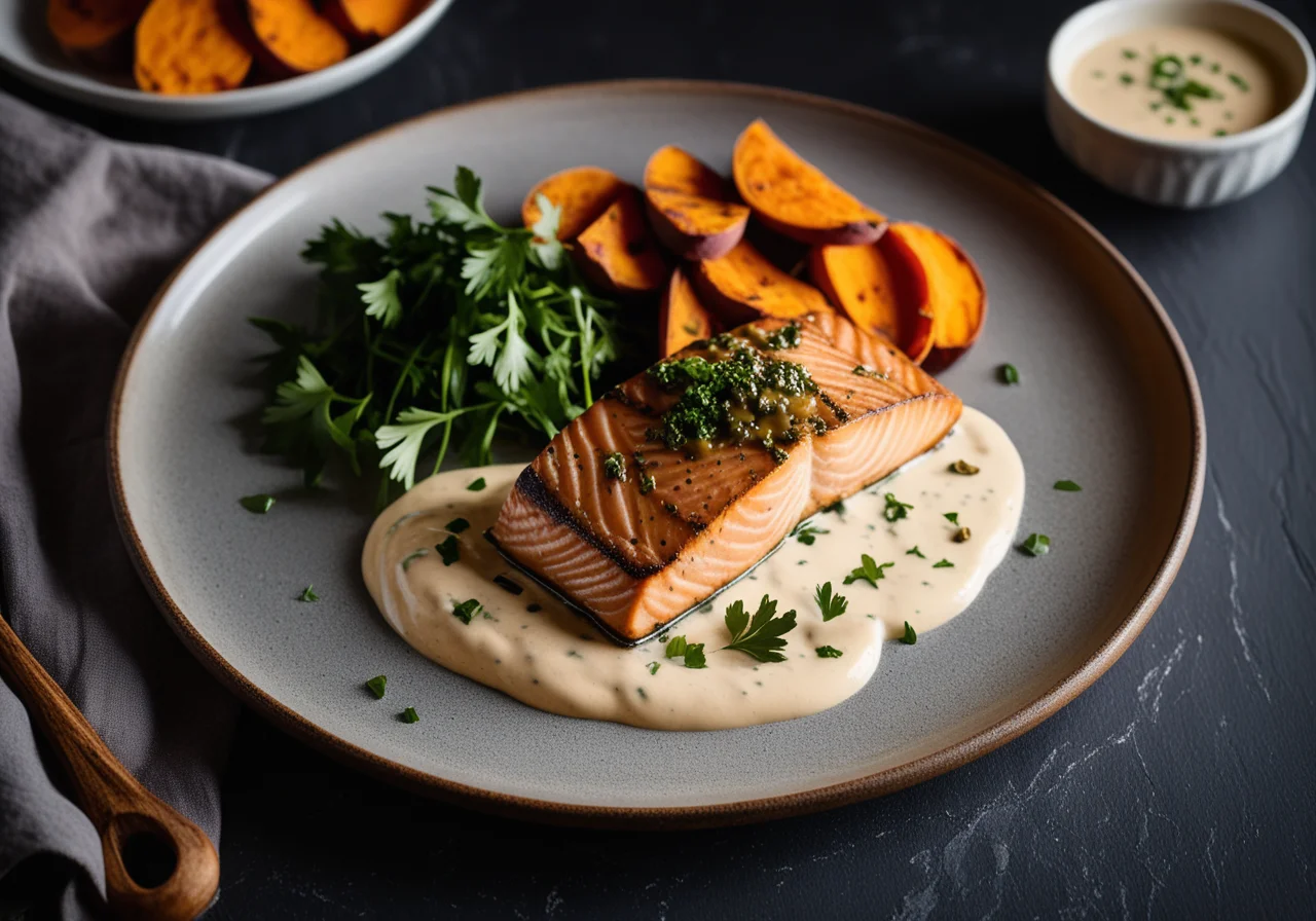 Salmon with Capers Sauce and Potatoes