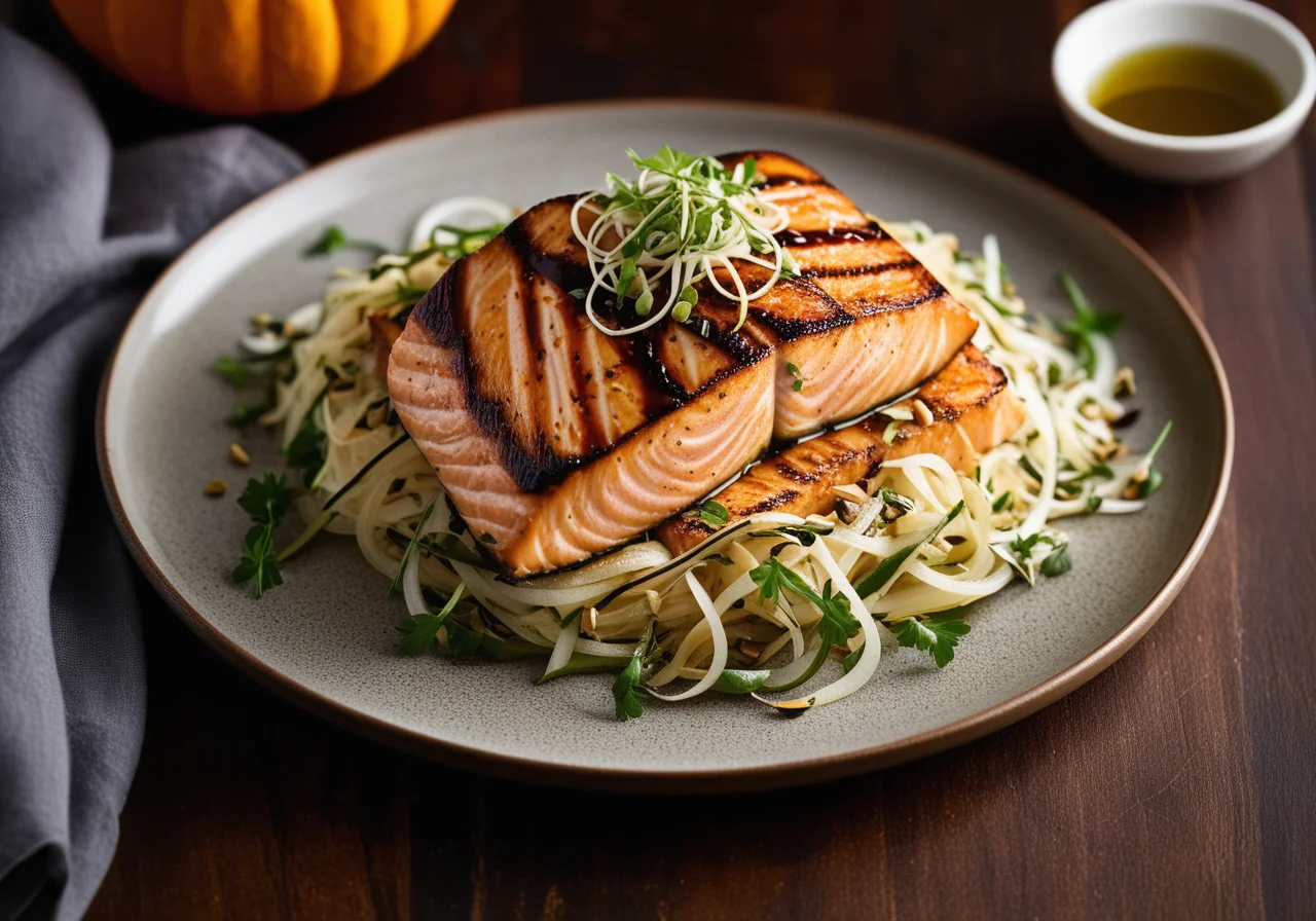 Grilled Salmon with Sprouts