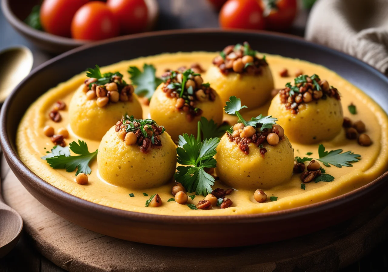 Polenta Balls with Chickpea Sauce